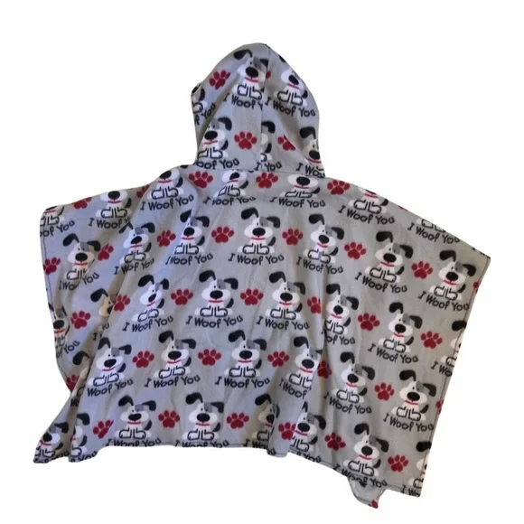I Woof You! Gray Hooded Dog Print Poncho - Picture 2 of 3